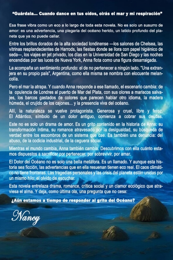 Contratapa del libro El dolor del oc&eacute;ano: voces no escuchadas de Nancy Carey Anzoategui