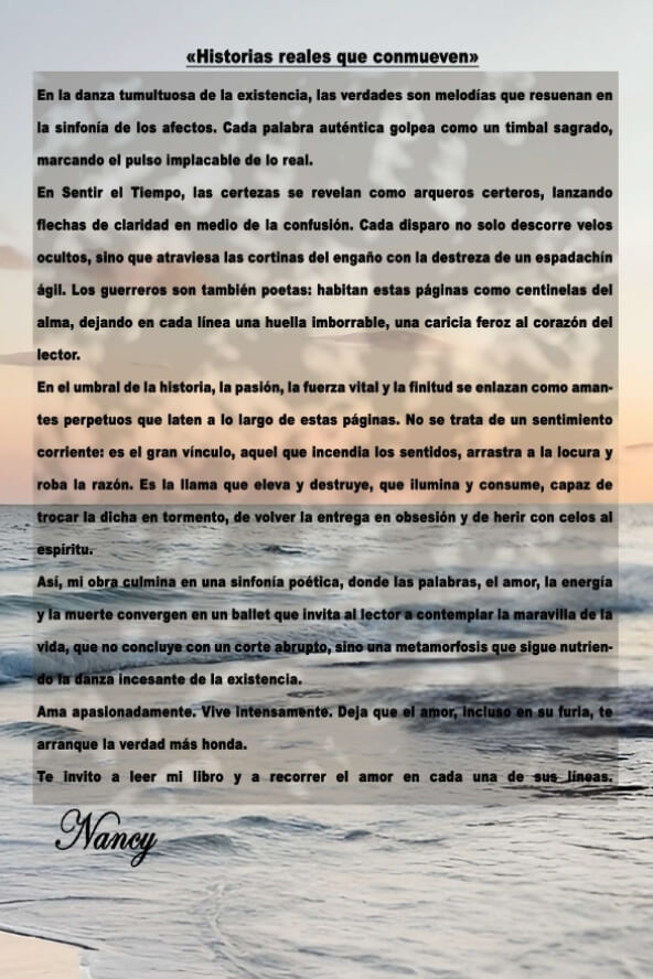 Contratapa del libro Sertir el tiempo: Ser libres de Nancy Carey Anzoategui
